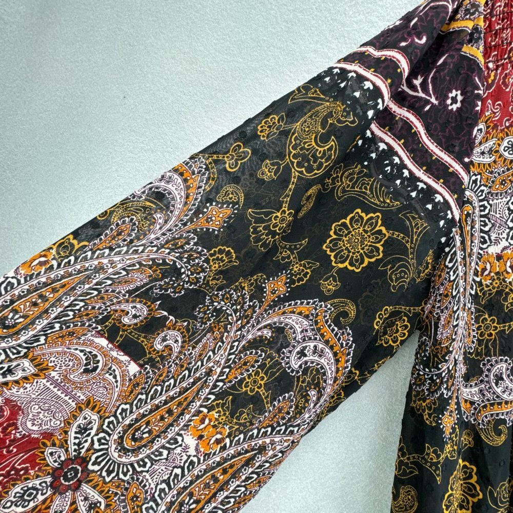 Fig & Flower Dress Womens Large Red Black Pullover Paisley Boho Shirring Tiered - Picture 4 of 15